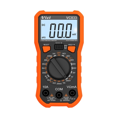 VC833 手動量程，真有效值測量，NCV測量，讀數(shù)保持，背光顯示。