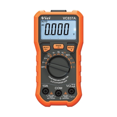 VC837A 真有效值測量，模擬條顯示，NCV測量，讀數保持，背光顯示，照明功能。