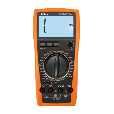 VC9802A+ 電流200uA，電容最大200uF，電阻最大200MΩ量程測量，防高壓打火設計。